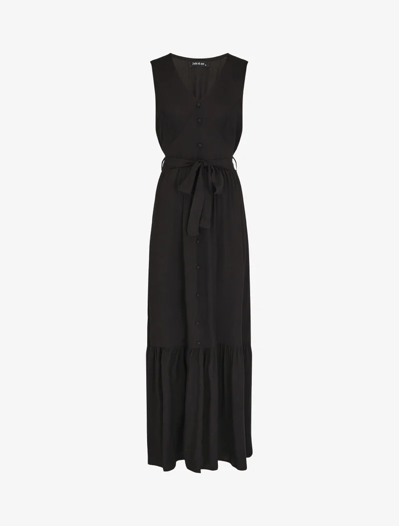 Robe longue unie sans manches - Noir