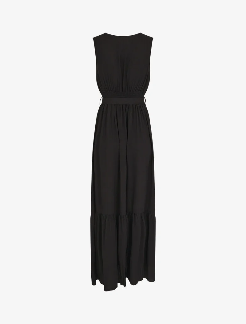 Robe longue unie sans manches - Noir