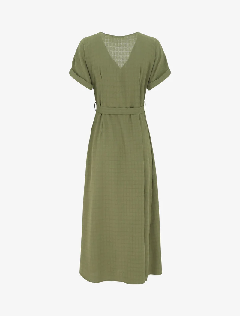 Robe longue unie ceinturée - Kaki