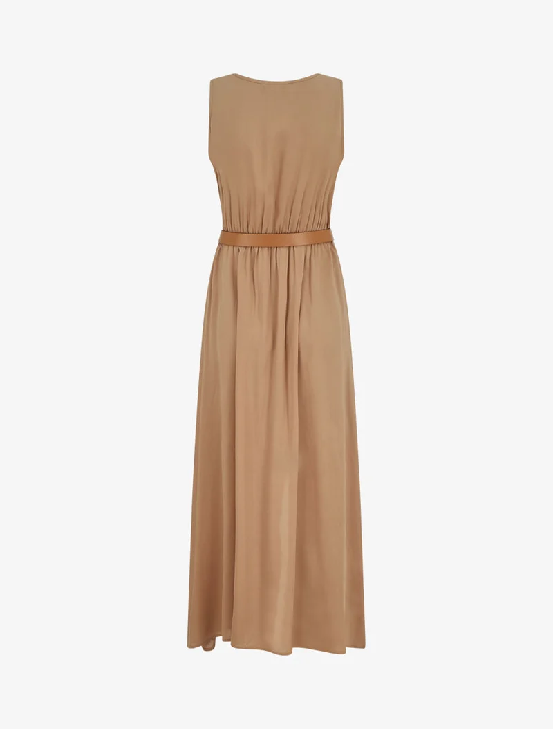 Robe longue unie boutonnée sans manches - Beige