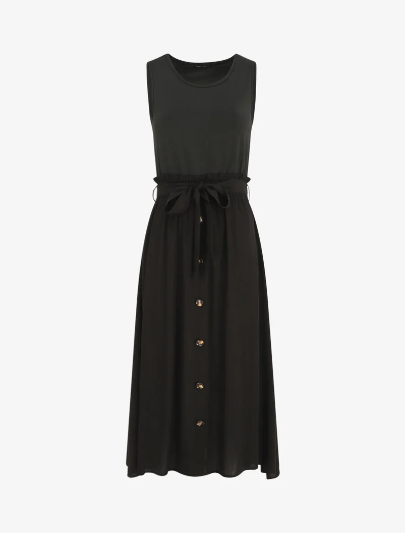 Robe longue évasée sans manches bicolore - Noir
