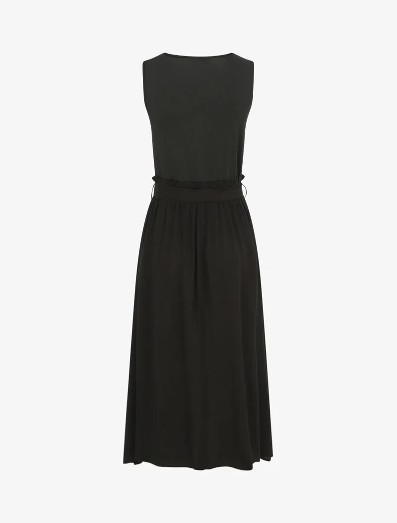Robe longue évasée sans manches bicolore - Noir