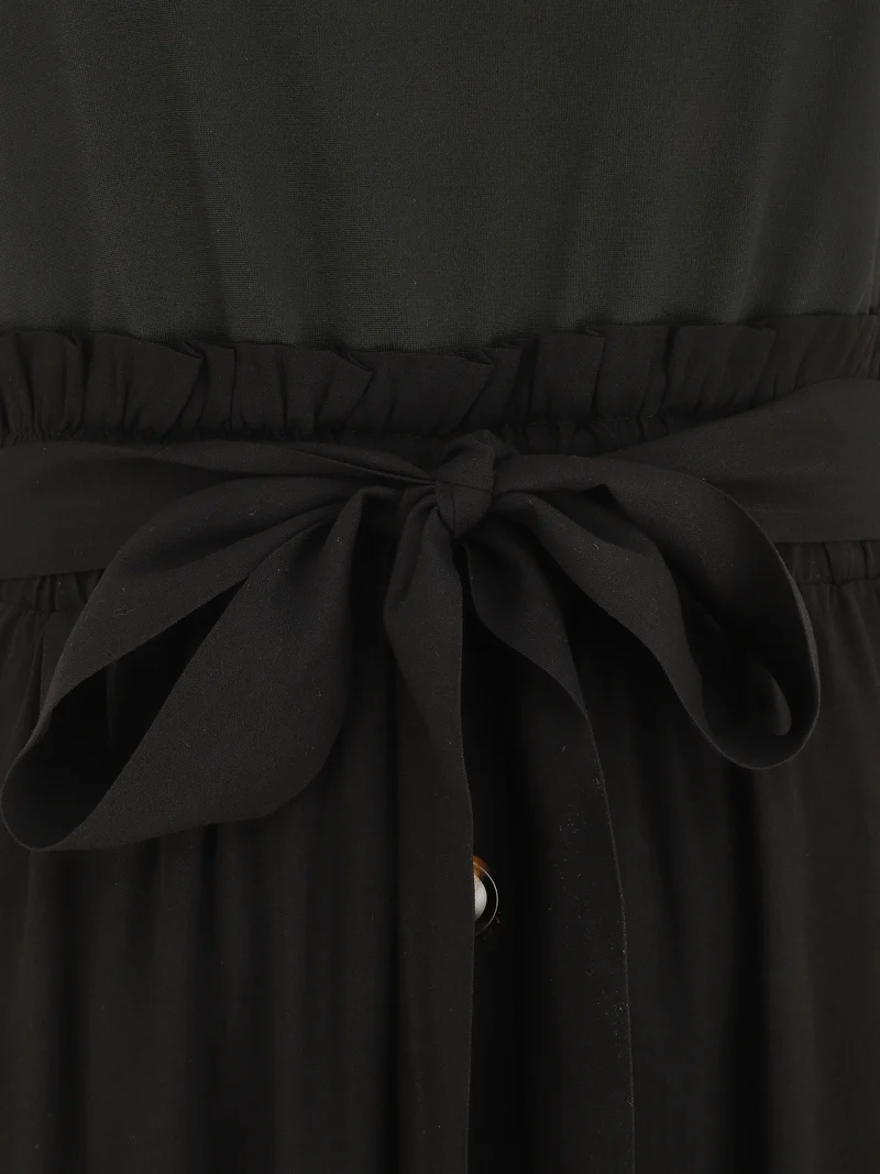 Robe longue évasée sans manches bicolore - Noir