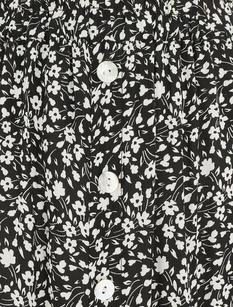 Jupe midi fleurie évasée à boutons - Noir