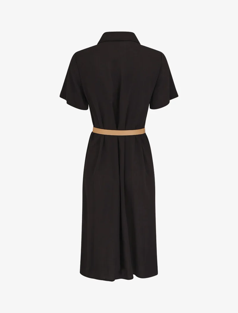 Robe chemise droite mi-longue manches courtes - Noir