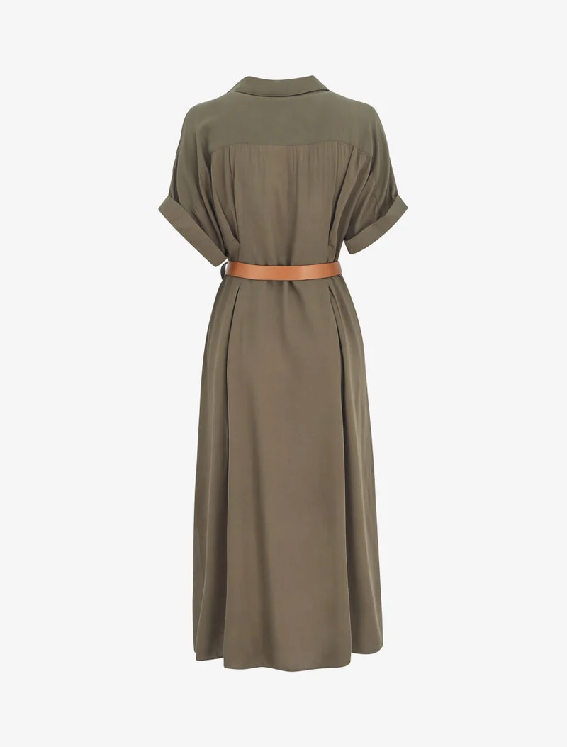 Robe chemise longue ceinturée - Kaki