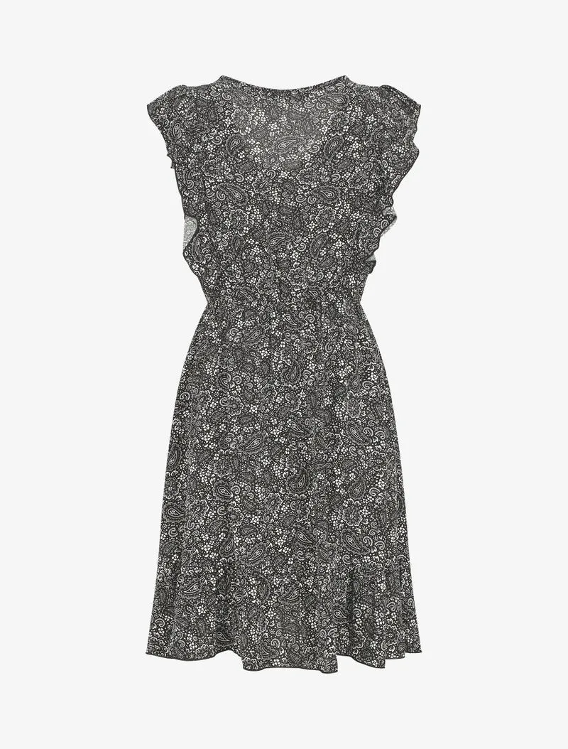 Robe mi-longue volantées imprimé cachemire - Noir
