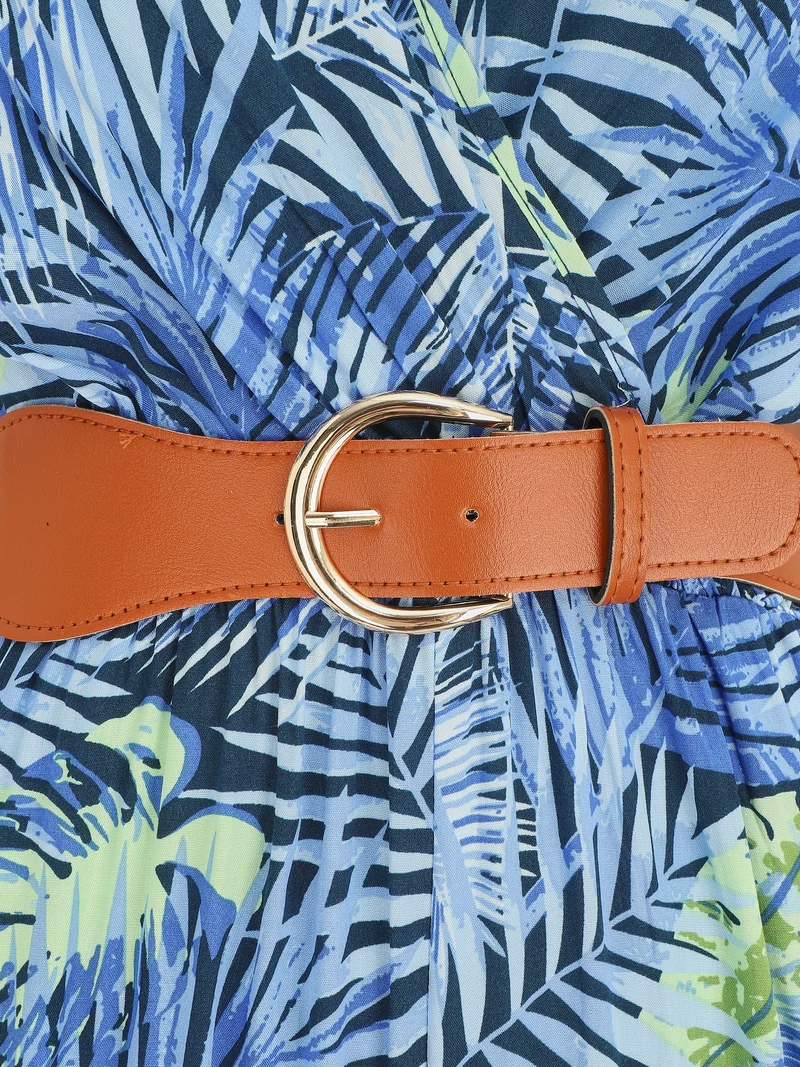 Combinaison droite manches courtes imprimé tropical - Bleu
