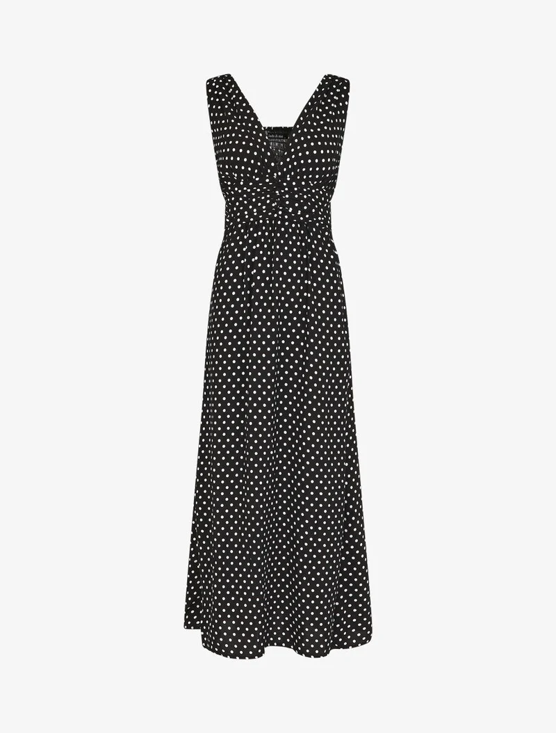 Robe longue à pois sans manches - Noir