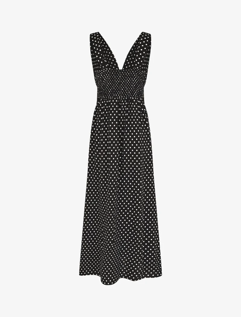 Robe longue à pois sans manches - Noir