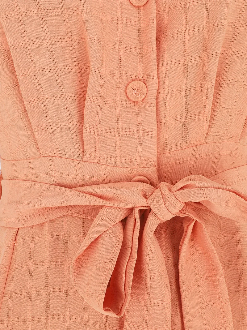 Robe longue unie ceinturée - Orange