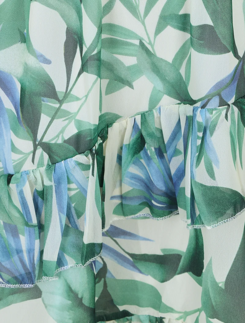 Robe courte volantée imprimé tropical - Vert