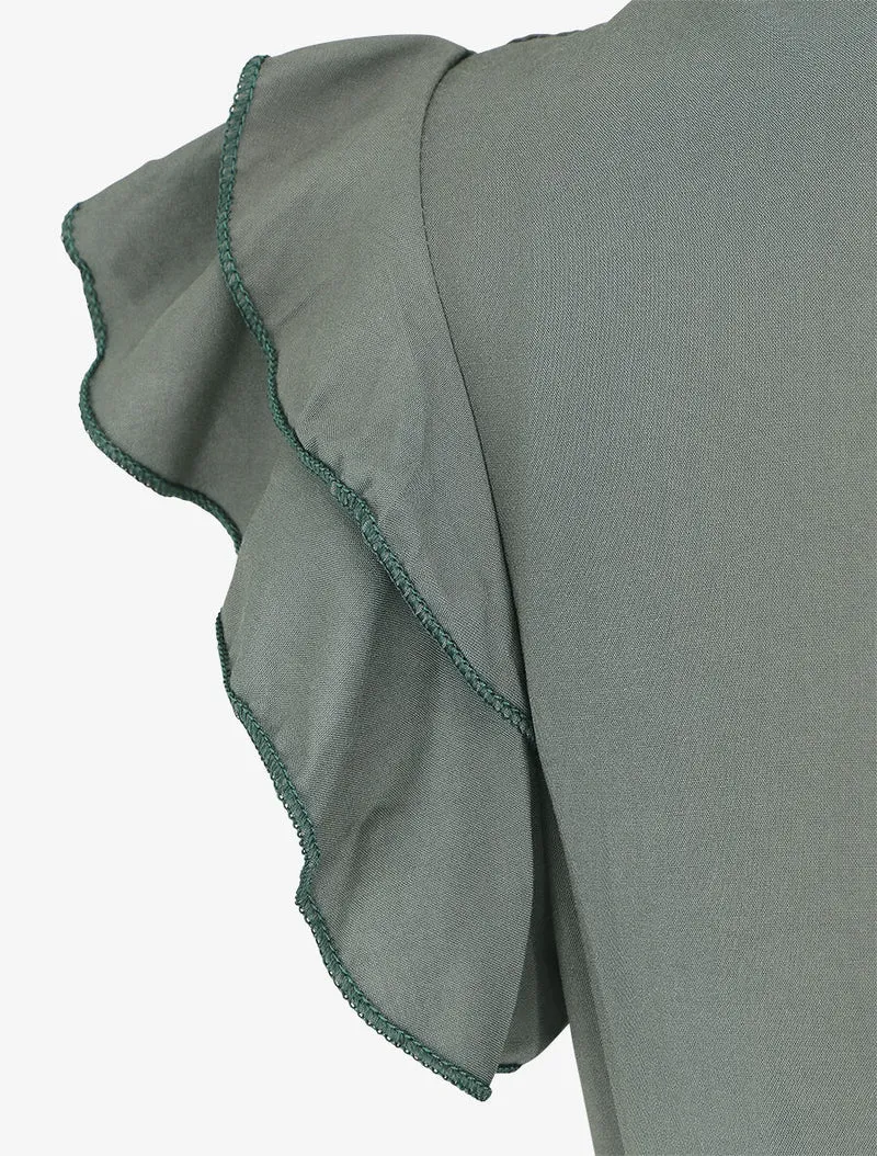 Robe longue unie sans manches à volants - Kaki