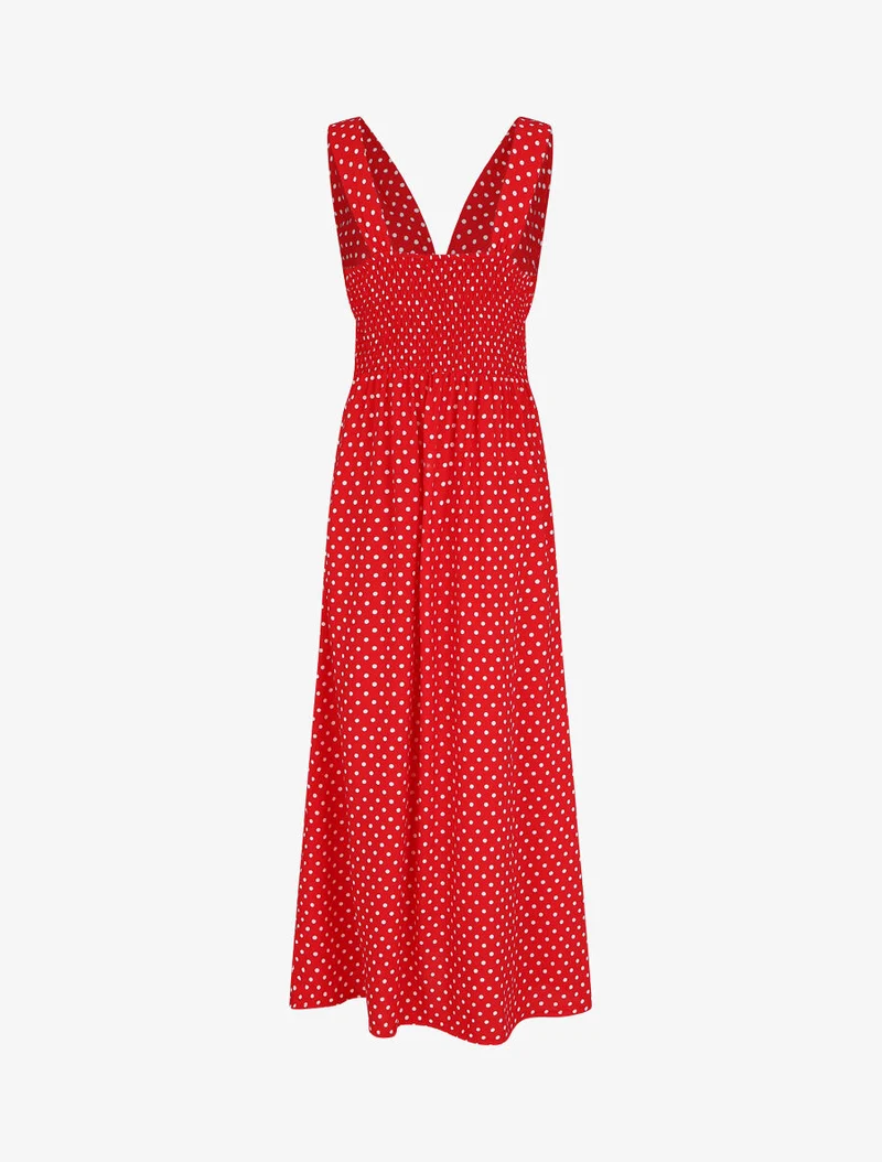 Robe longue à pois sans manches - Rouge