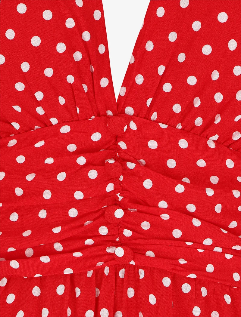 Robe longue à pois sans manches - Rouge