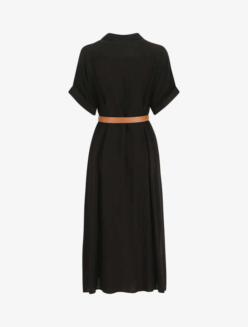 Robe chemise longue ceinturée - Noir