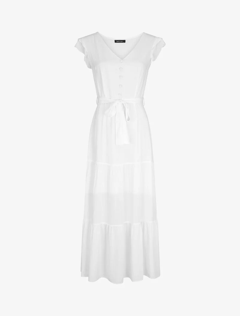 Robe longue unie sans manches à volants - Blanc