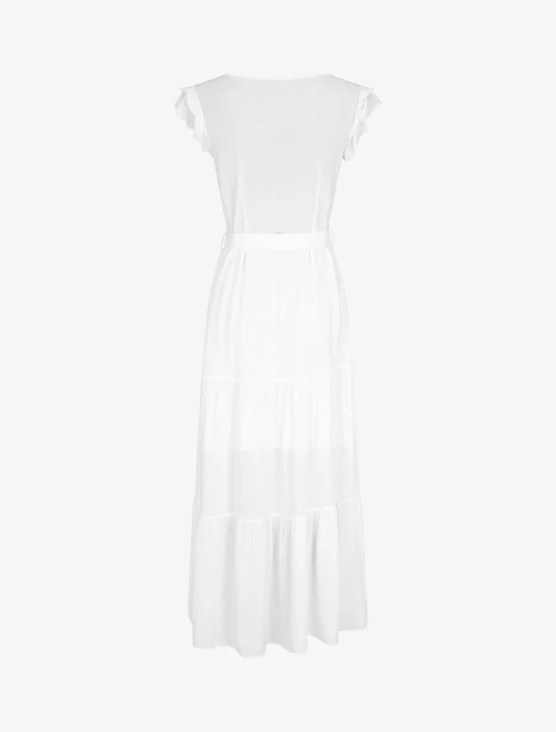 Robe longue unie sans manches à volants - Blanc