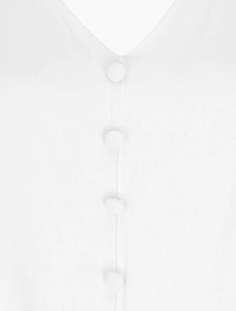 Robe longue unie sans manches à volants - Blanc
