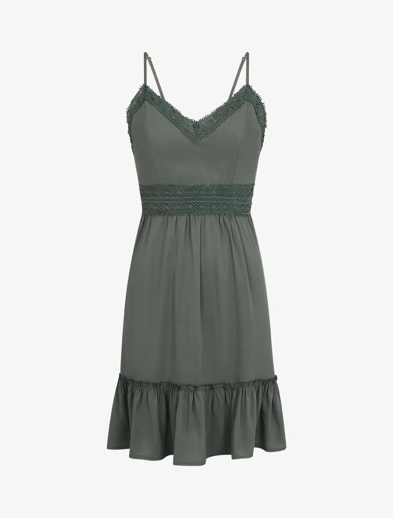Robe courte unie et broderies - Kaki
