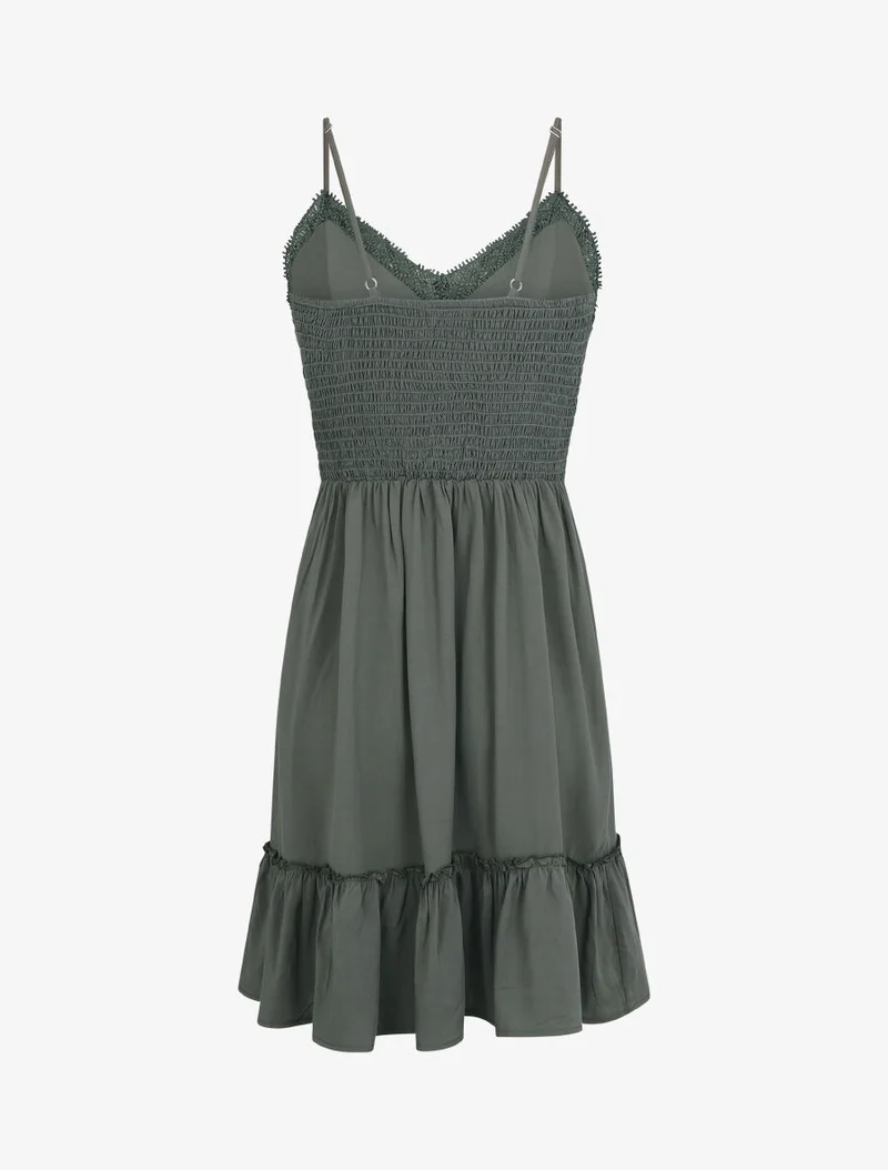 Robe courte unie et broderies - Kaki