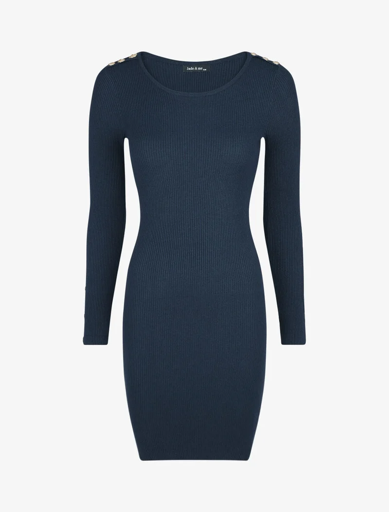 Robe côtelée moulante manches longues - Marine