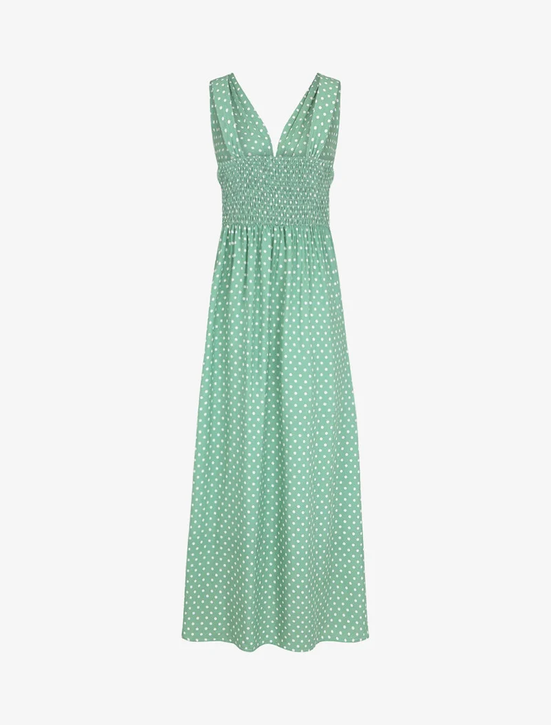 Robe longue à pois sans manches - Vert d'eau