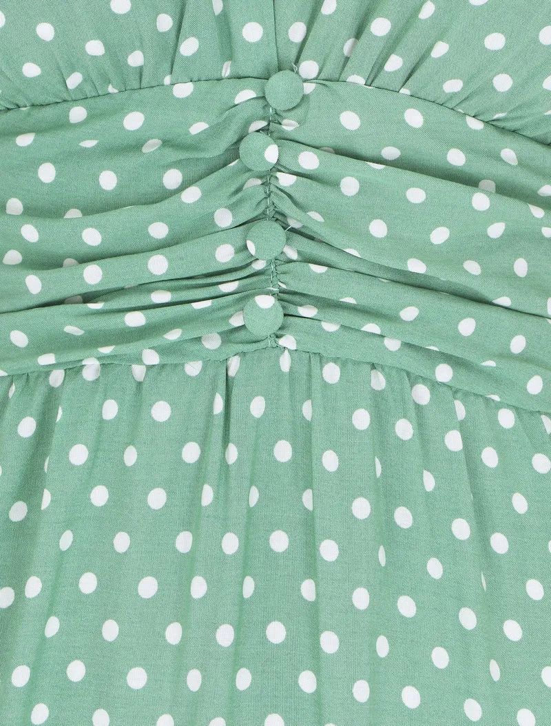 Robe longue à pois sans manches - Vert d'eau