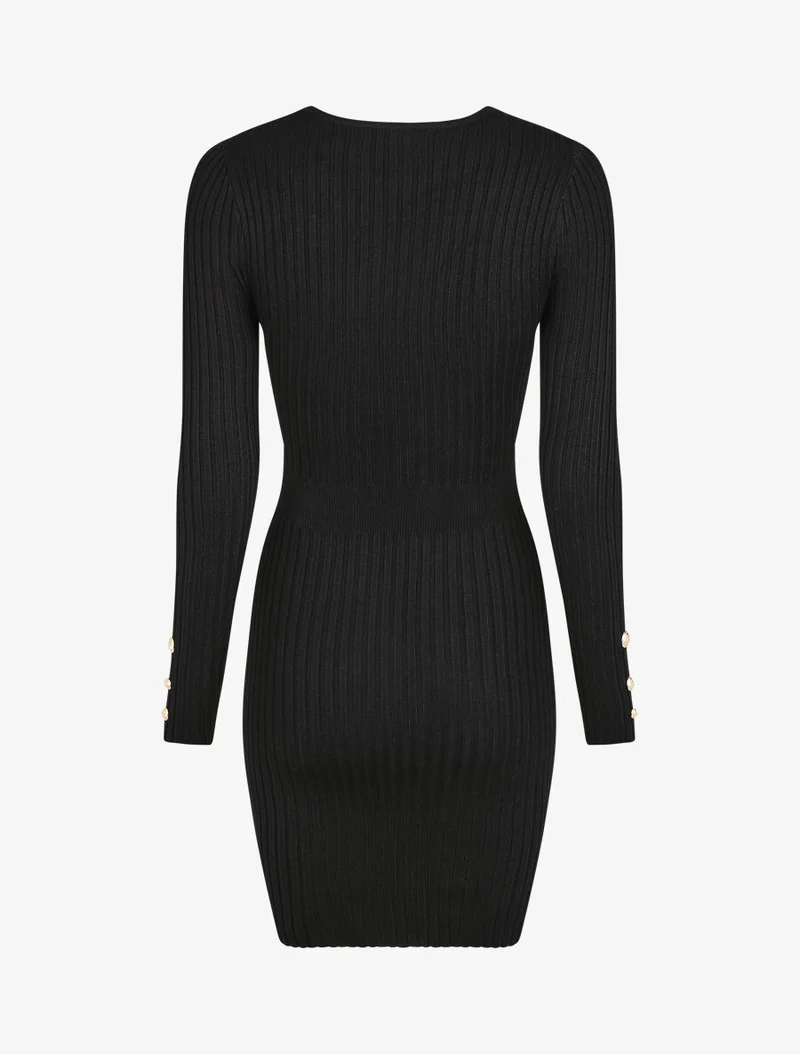Robe unie moulante col cache-coeur - Noir