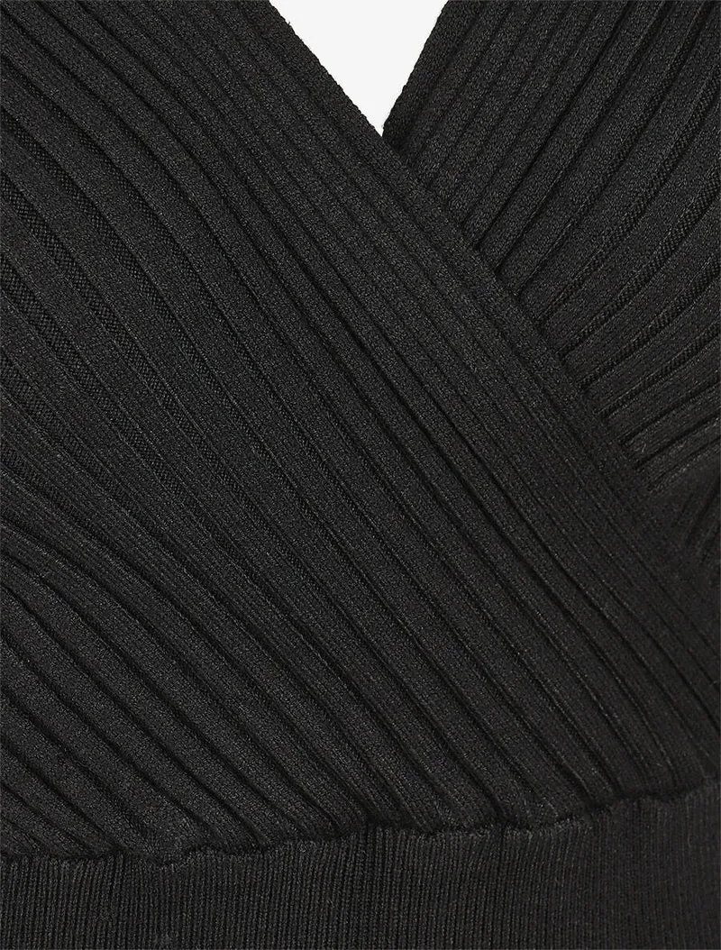 Robe unie moulante col cache-coeur - Noir