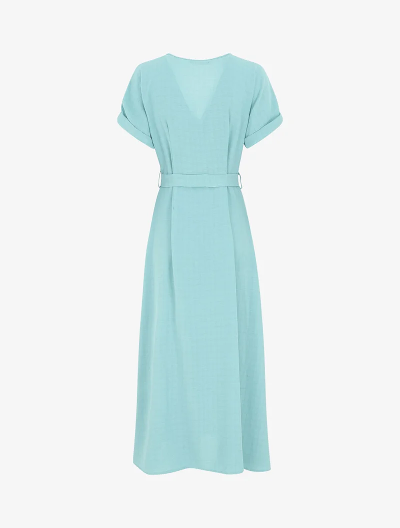 Robe longue unie ceinturée - Turquoise