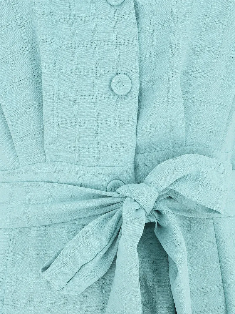 Robe longue unie ceinturée - Turquoise