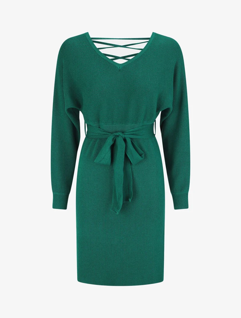 Robe mi-longue ajourée dans le dos - Vert sapin