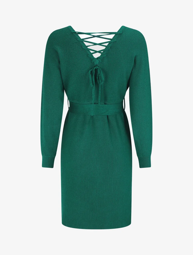 Robe mi-longue ajourée dans le dos - Vert sapin