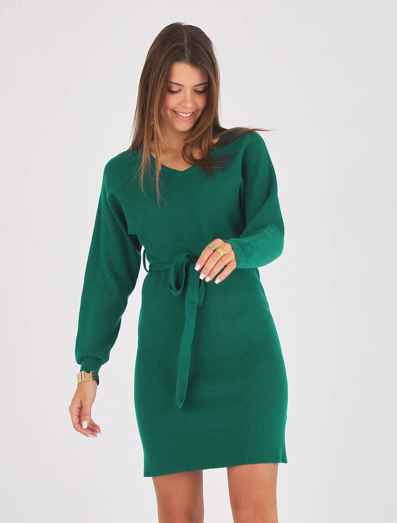 Robe mi-longue ajourée dans le dos - Vert sapin