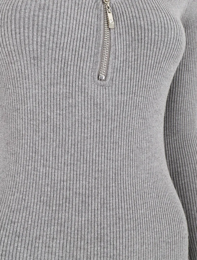 Robe pull côtelé à dos ajouré - Gris clair