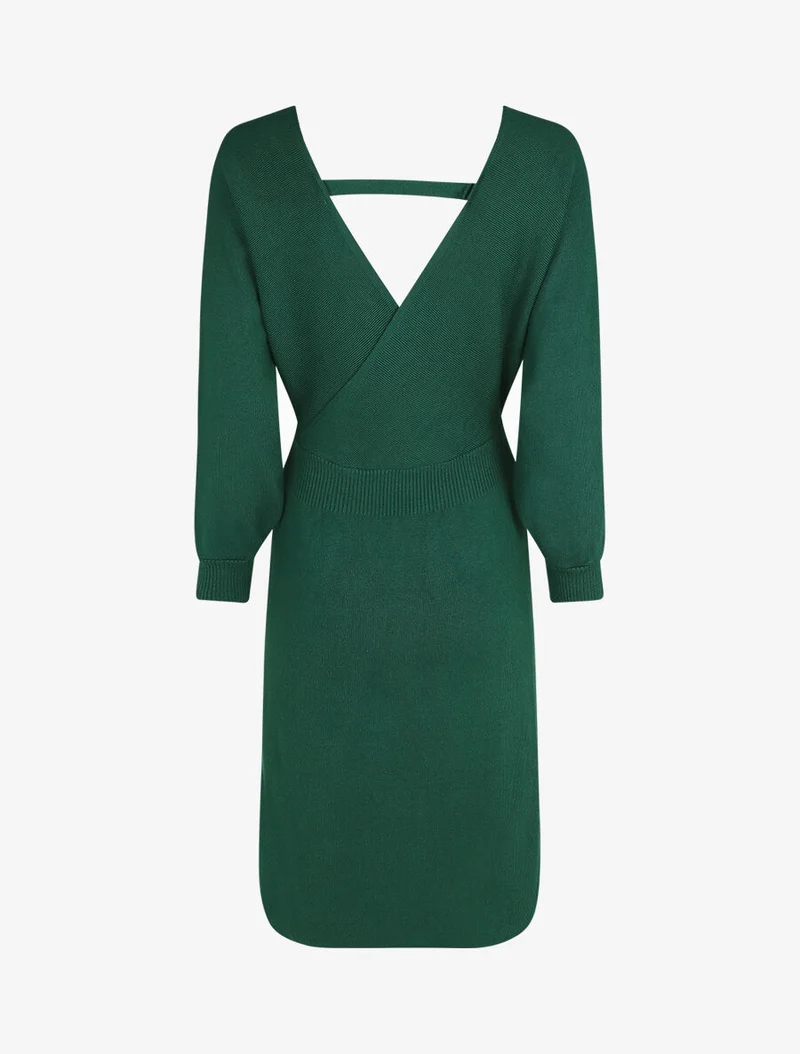 Robe ajustée unie col cache-coeur - Vert foncé