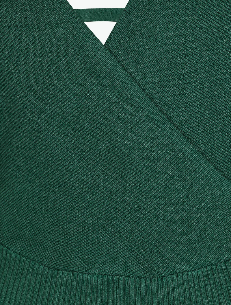 Robe ajustée unie col cache-coeur - Vert foncé