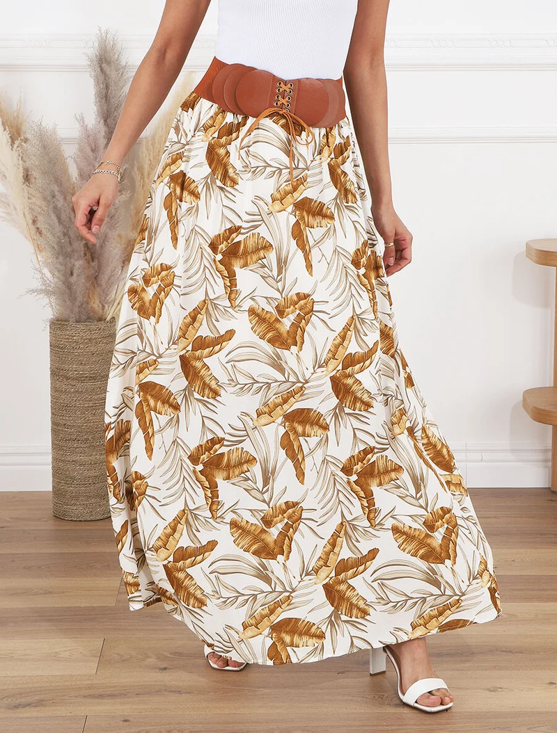 Jupe imprimée à taille haute ceinture stylisée - Blanc