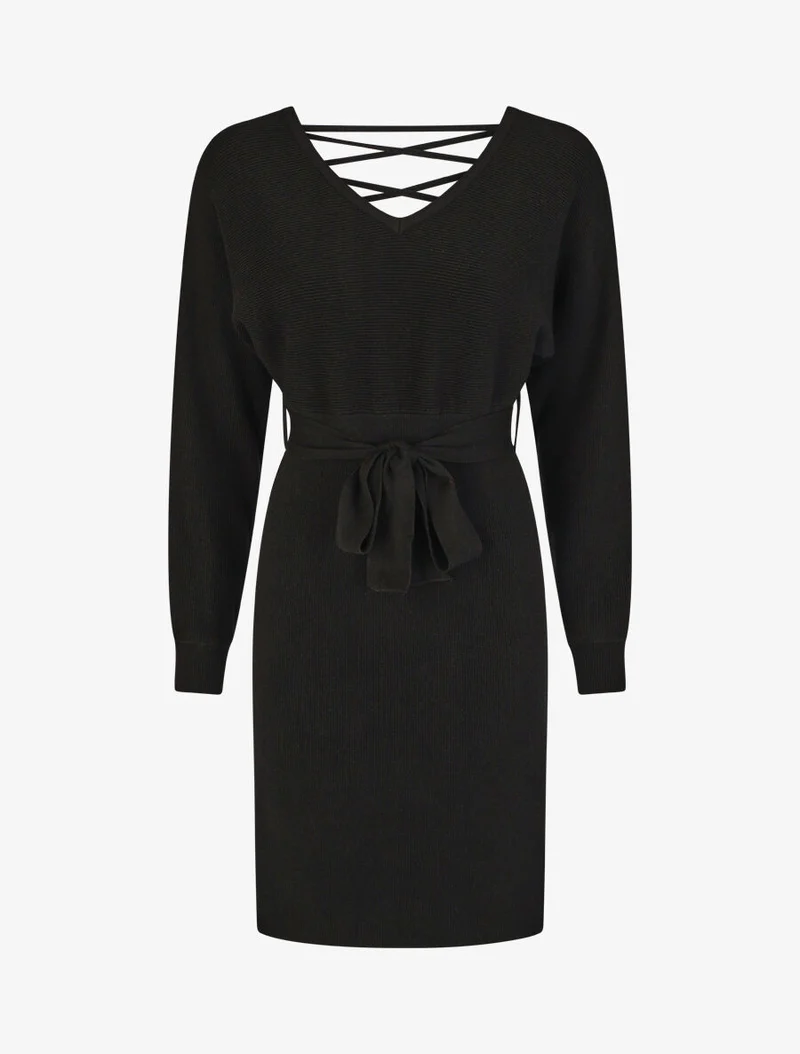 Robe mi-longue ajourée dans le dos - Noir