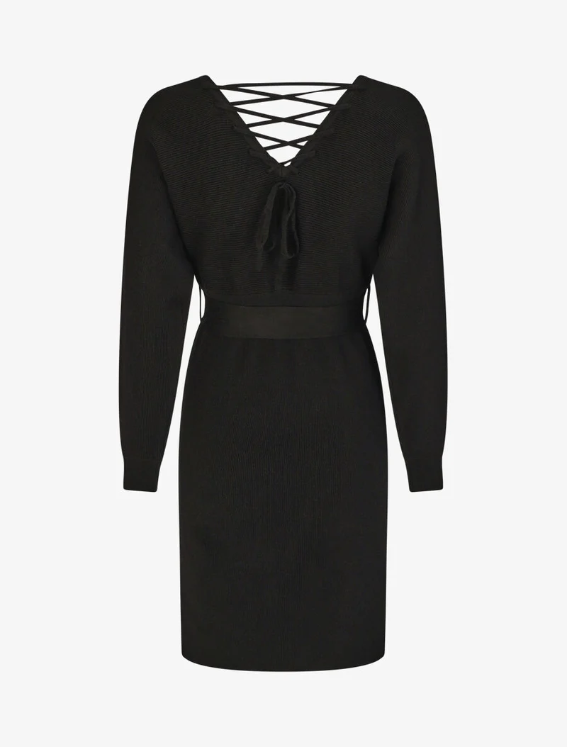 Robe mi-longue ajourée dans le dos - Noir