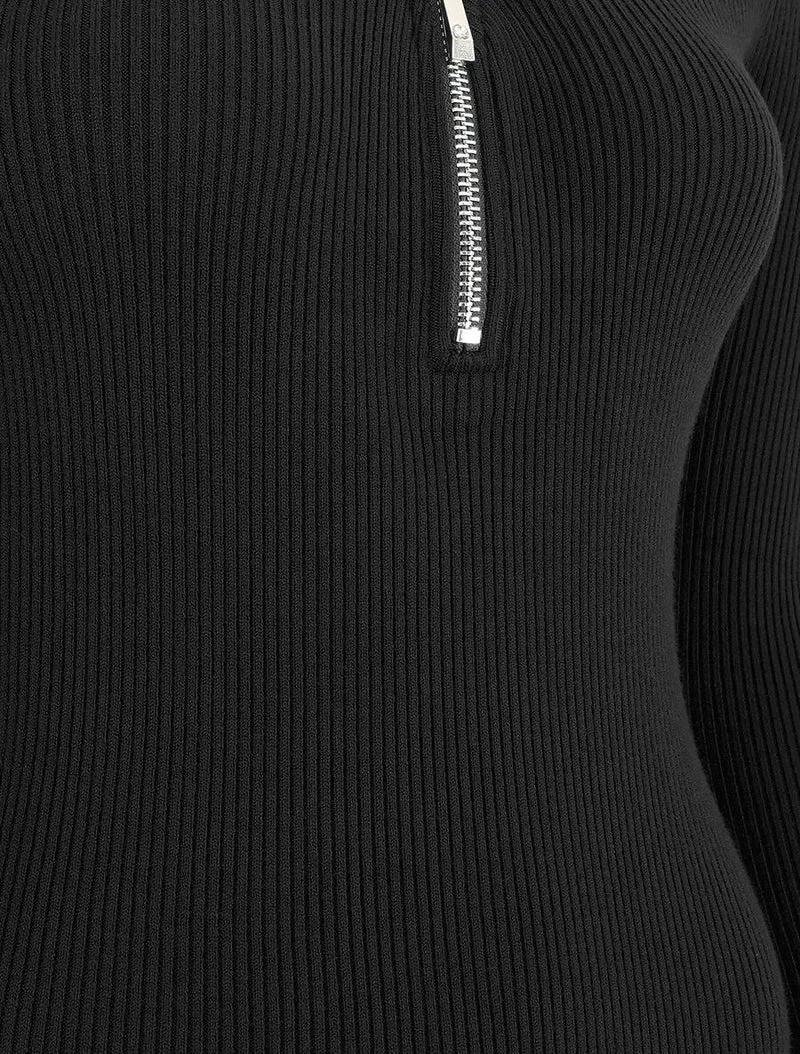 Robe pull côtelé à dos ajouré - Noir