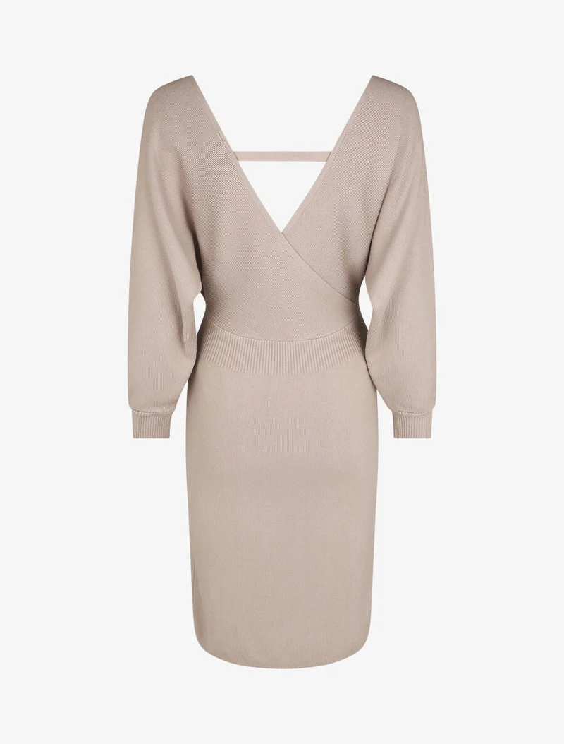 Robe ajustée unie col cache-coeur - Taupe