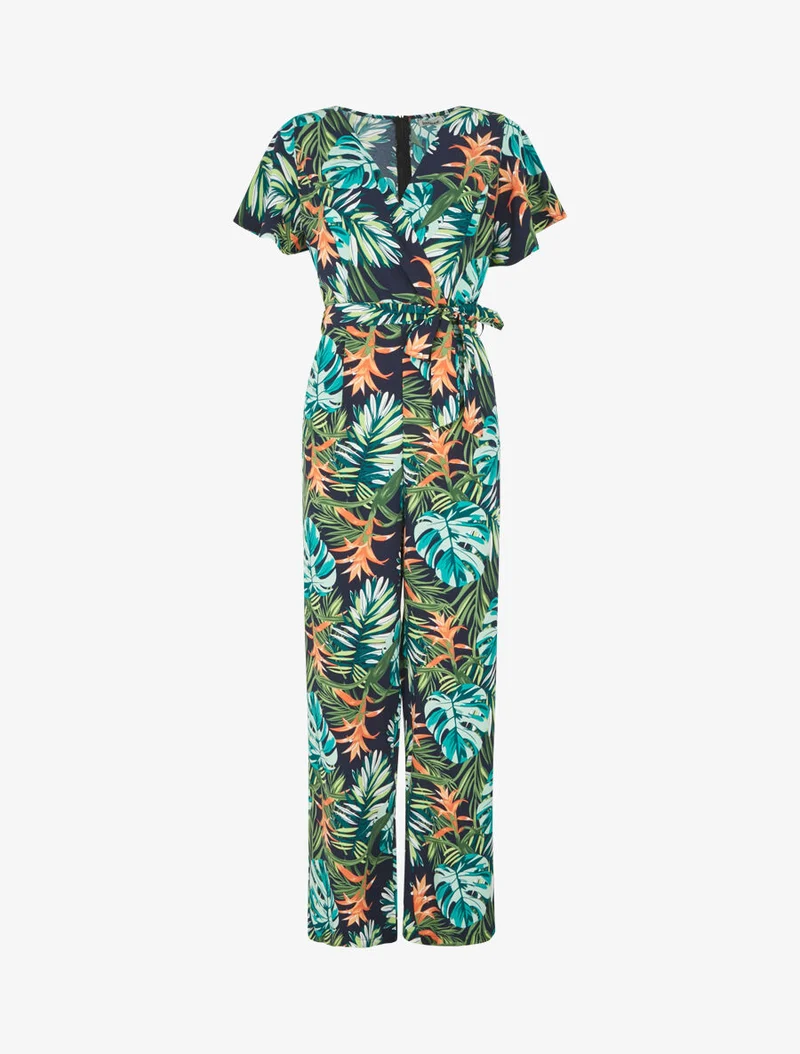 Combinaison fluide à imprimé tropical - Vert