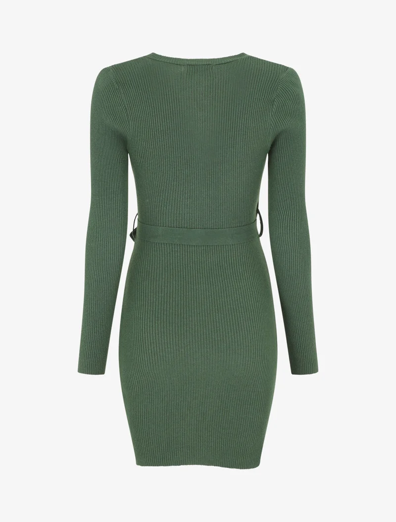 Robe moulante côtelée style cache-coeur - Vert