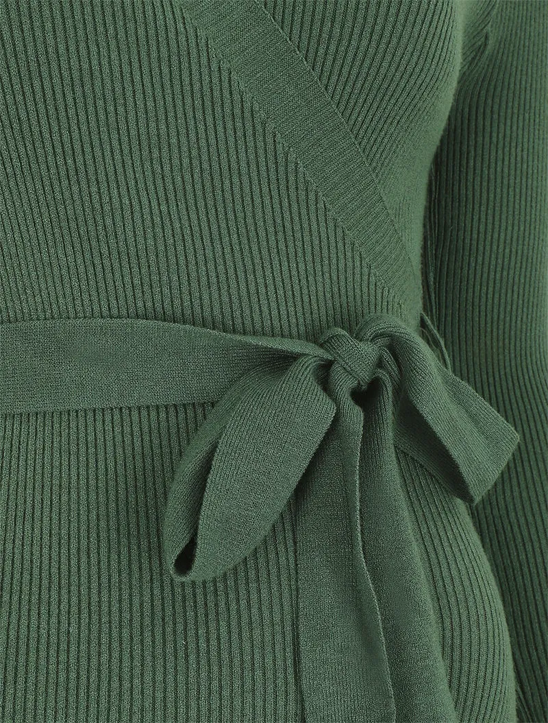 Robe moulante côtelée style cache-coeur - Vert