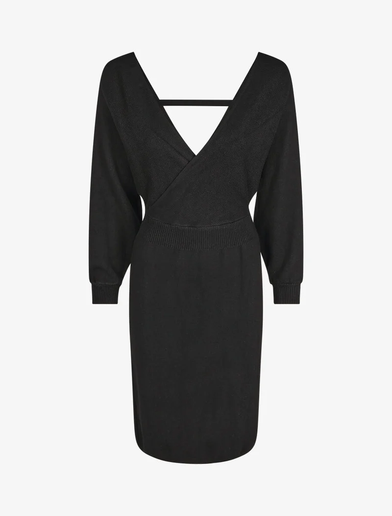 Robe ajustée unie col cache-coeur - Noir