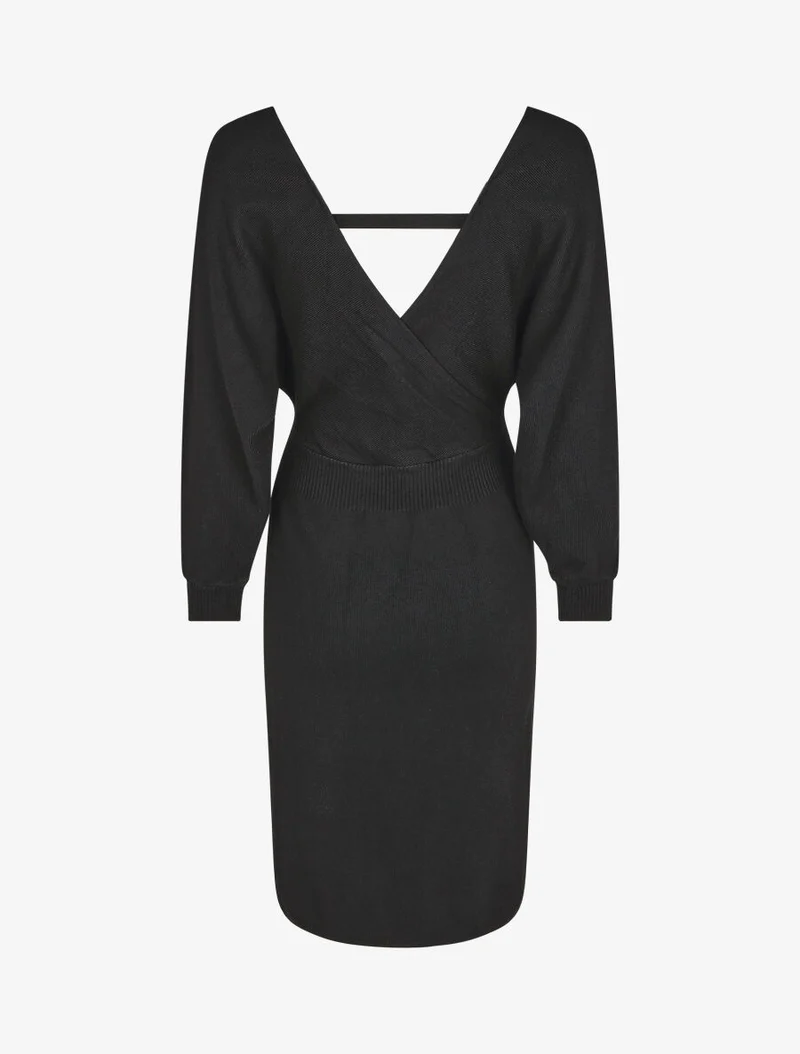 Robe ajustée unie col cache-coeur - Noir