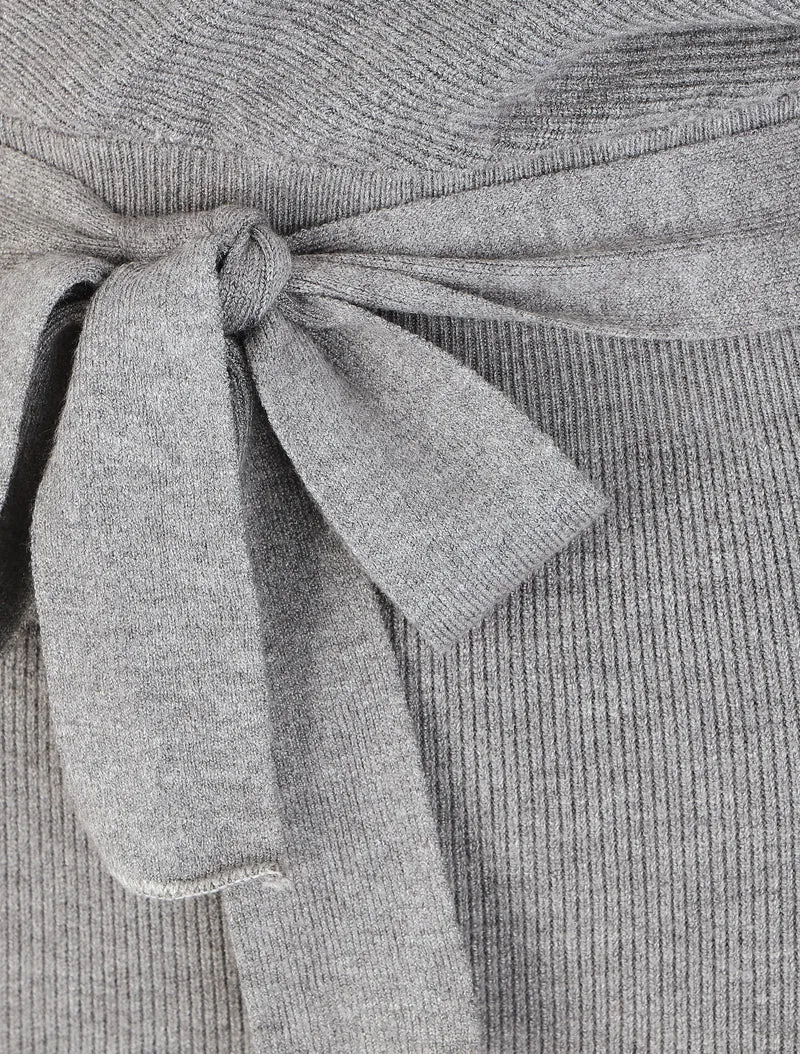 Robe mi-longue en maille à manches longues - Gris
