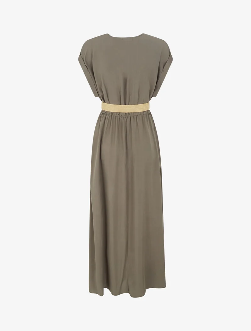 Robe longue unie élastiquée - Kaki